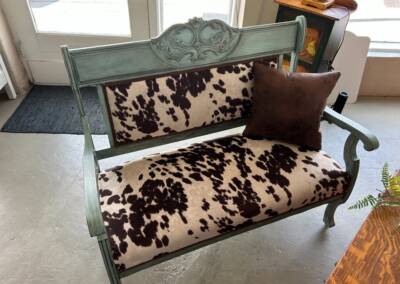 Custom made cow print bench. This one has sold