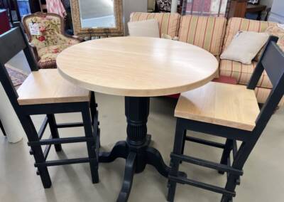 EGF- Round solid maple bar height table 1 1/2' thick & solid oak barstools with maple seats