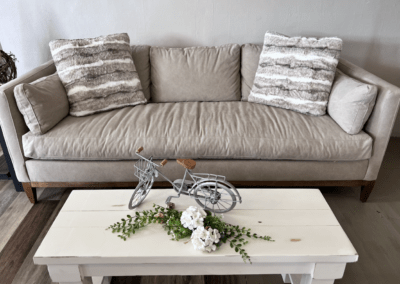 Custom made white sofa table