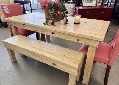 Custom made table and benches with custom order parsons chairs