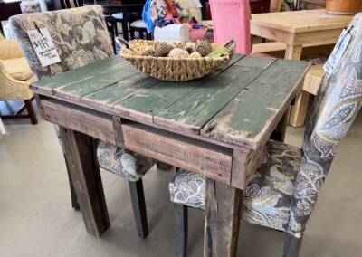 Custom made pallet table with custom order parsons chairs