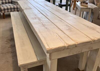 9' farm table with two benches two inch solid oak planks