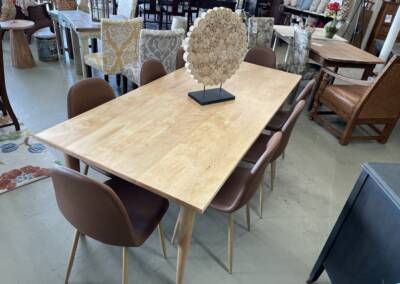 Custom made midcentury modern maple table, chairs are custom order