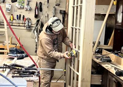 Rob sanding the custom made door